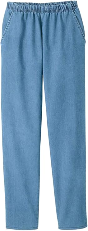 EOM Womans Pull On Side Pockets Full Elastic Waist Jeans