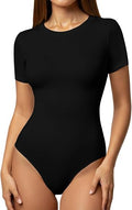 YOGINGO Womens Short Sleeve Bodysuit Crew Neck Slim Fit Basic Body Suit Top Soft Stretch Leotard