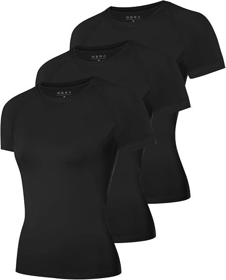 Roadbox Women's Compression Shirts, Short Sleeve Workout Tops Athletic Gym T-Shirt Yoga Running Quick Dry Base Layer