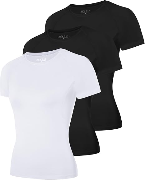 Roadbox Women's Compression Shirts, Short Sleeve Workout Tops Athletic Gym T-Shirt Yoga Running Quick Dry Base Layer