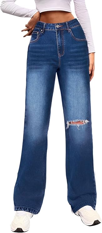 Women Loose Ripped Boyfriends Jeans High Waist Baggy Denim Pants Distressed Wide Leg Jeans Y2K