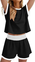 WIHOLL Two Piece Sets for Women Summer Lounge Short Sets Cap Sleeve Crew Neck Sweatsuit with Pocket XS-2XL