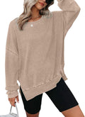 Dokotoo Sweatshirt for Women Oversized Waffle Knit Crewneck Sweatshirts Long Sleeve Side Slits Casual Pullover Tops