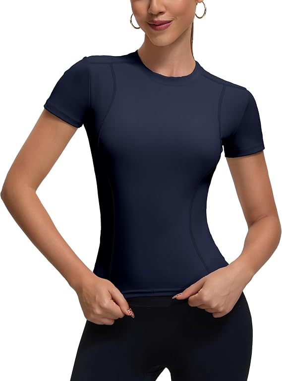 Womens Workout Compression Shirts,Athletic Dry Fit Yoga Gym Pilates Shapewear Tops,Cute Crop Y2K Short Sleeve Clothes