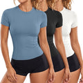 3 Pack Women Workout Shirts Compression Athletic Tops Slim Fit Running Baselayer Short Sleeve Yoga Gym Sports Gear
