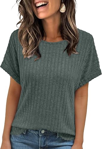 AUTOMET Womens Short Sleeve Tops Fall Shirts 2026 Lightweight Sweater | Dressy Casual Blouse, Fashion Summer Clothing, Cute Spring Outfits, Business Work Tunic, Trend Boho