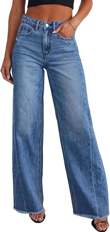 Sidefeel Women's Wide Leg Jeans High Waisted Stretchy Denim Pants