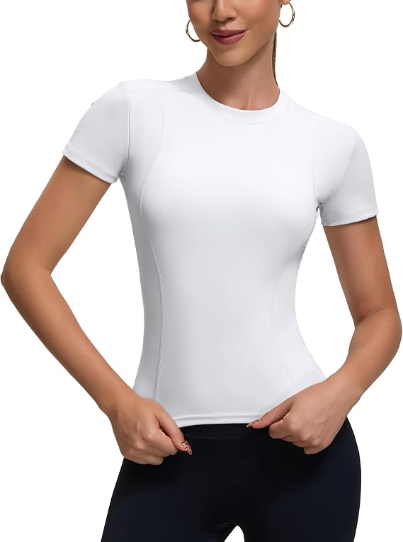 Womens Workout Compression Shirts,Athletic Dry Fit Yoga Gym Pilates Shapewear Tops,Cute Crop Y2K Short Sleeve Clothes