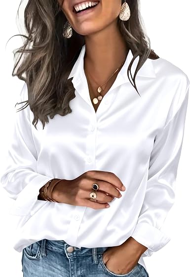 Zeagoo Satin Blouses for Women Silk Button Down Shirts Long Sleeve Tops | Dressy Casual Shirts, Business Casual Outfits, Ladys Fashion Clothes for Spring Summer Fall
