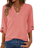 Kistore Womens 3/4 Length Sleeve Tunic Tops Casual Business Work Blouses | V Neck Shirts,Trendy Flowy Tees,Soft,Lightweight,Ladies Elegant Blouse,Formal Classy Tunic