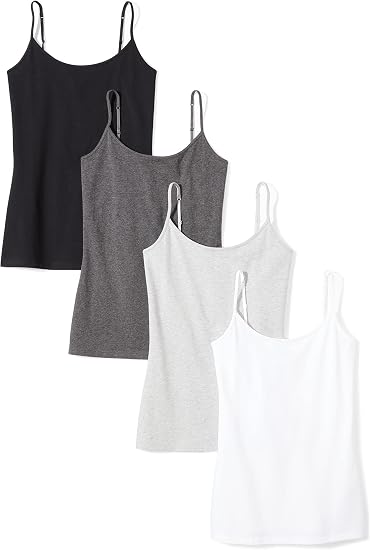 Essentials Women's Slim-Fit Camisole for Layering and Everyday Wear, Pack of 4