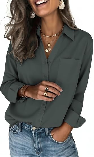 Zeagoo Blouses for Women Long Sleeve Dressy Casual Button Down Shirts | Lady Collared Tops Business Casual Work Outfits Clothing for Fall Spring