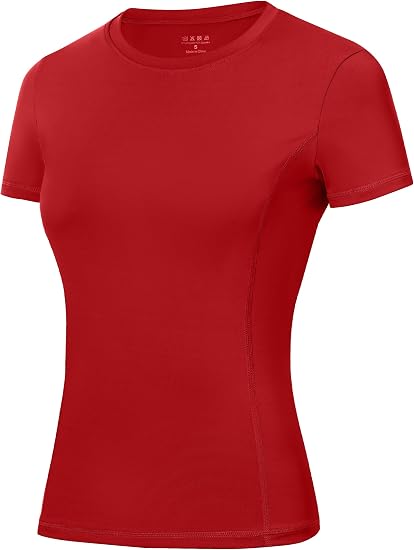 Roadbox Women's Compression Shirt, Slim Fit Short Sleeve Athletic Top
