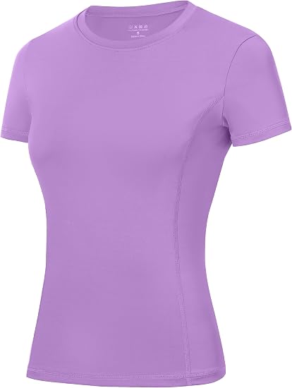 Roadbox Women's Compression Shirt, Slim Fit Short Sleeve Athletic Top