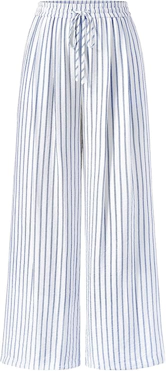 PRETTYGARDEN Womens Pants Elastic Waist Striped Lightweight Palazzo Pant