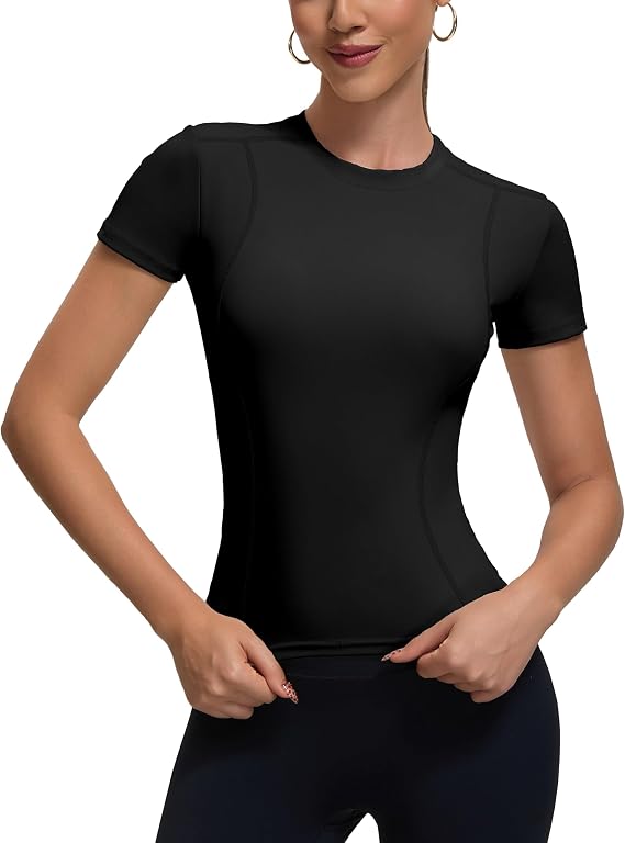 Womens Workout Compression Shirts,Athletic Dry Fit Yoga Gym Pilates Shapewear Tops,Cute Crop Y2K Short Sleeve Clothes