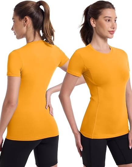 Roadbox Women's Compression Shirt, Slim Fit Short Sleeve Athletic Top