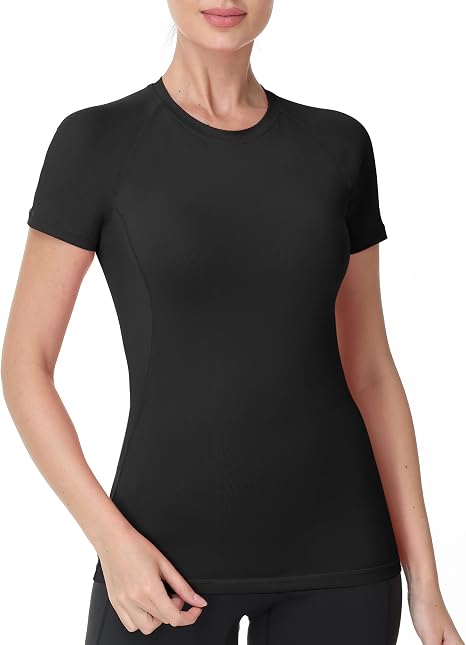 Roadbox Women's Compression Shirts, Short Sleeve Workout Tops Athletic Gym T-Shirt Yoga Running Quick Dry Base Layer