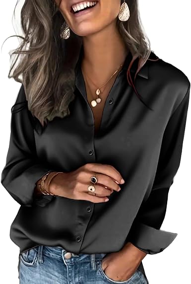 Zeagoo Satin Blouses for Women Silk Button Down Shirts Long Sleeve Tops | Dressy Casual Shirts, Business Casual Outfits, Ladys Fashion Clothes for Spring Summer Fall