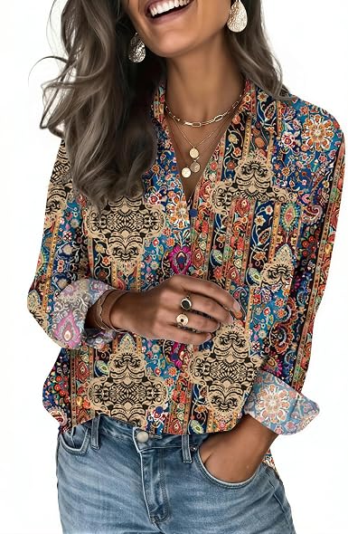 Zeagoo Blouses for Women Long Sleeve Dressy Casual Button Down Shirts | Lady Collared Tops Business Casual Work Outfits Clothing for Fall Spring