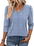 Zeagoo Womens 3/4 Sleeve V Neck T Shirts Dressy Casual Tops | Business Work Tops, Going Out Blouse, Early Fall Fashion Outfits, Soft Basic Tee