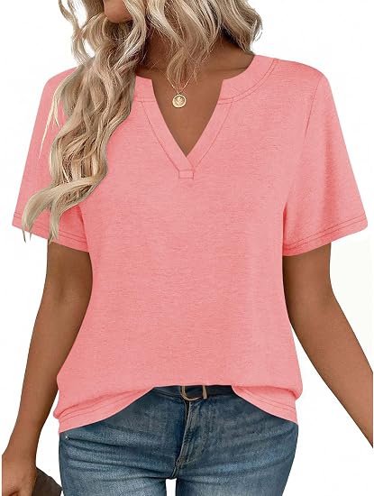 Zeagoo Womens Tops Short Sleeve V Neck Tee Shirts Cute Dressy Casual | Basic Clothing, Business Work Blouse, Loose Fit Tunic Fashion