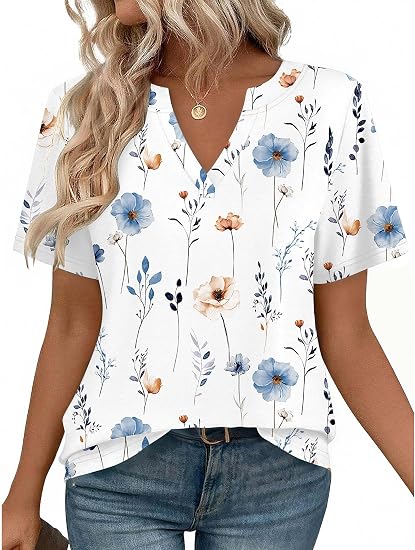 Zeagoo Womens Tops Short Sleeve V Neck Tee Shirts Cute Dressy Casual | Basic Clothing, Business Work Blouse, Loose Fit Tunic Fashion