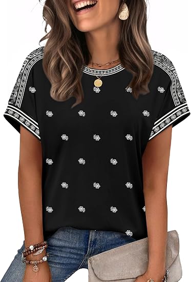 WIHOLL Womens Tops Short Sleeve Shirts Summer Outfits 2026 Spring Dressy Casual Clothes Clothing