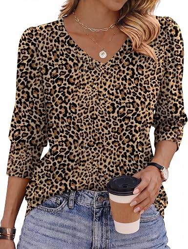 Zeagoo Womens 3/4 Sleeve V Neck T Shirts Dressy Casual Tops | Business Work Tops, Going Out Blouse, Early Fall Fashion Outfits, Soft Basic Tee